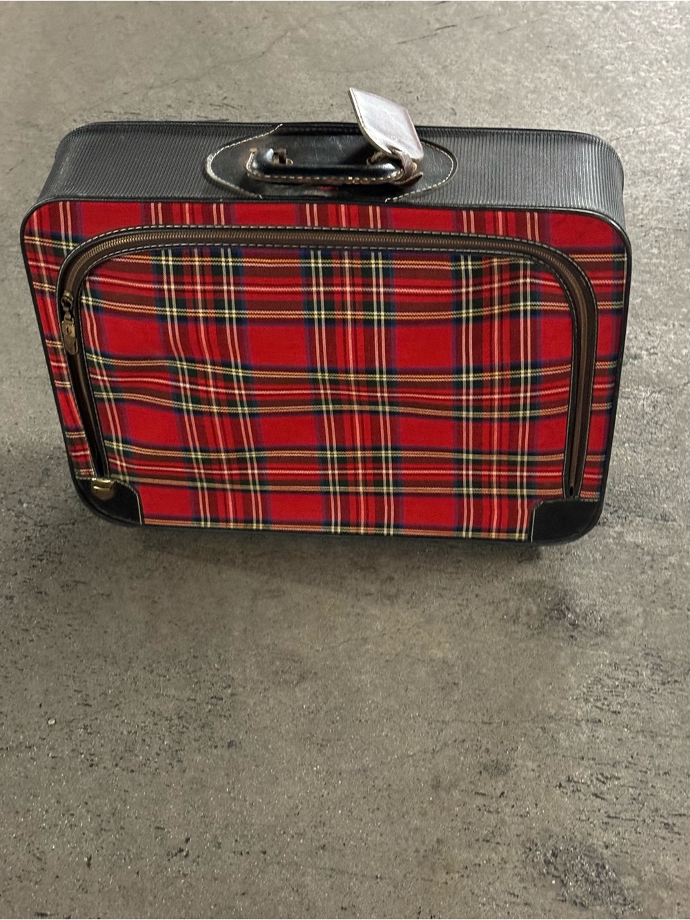 Vintage Leeds Red Tartan Carry-On Bag with Front Pocket